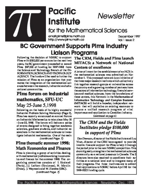 PIMS Newsletter Dec 1997