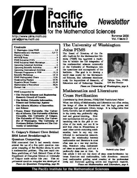 PIMS Newsletter, Summer 2000